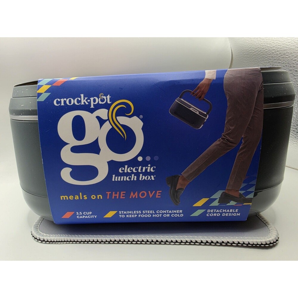 Crock-Pot Go Electric Lunch Box 3.5 Cup Black Stainless Container w/ Handle